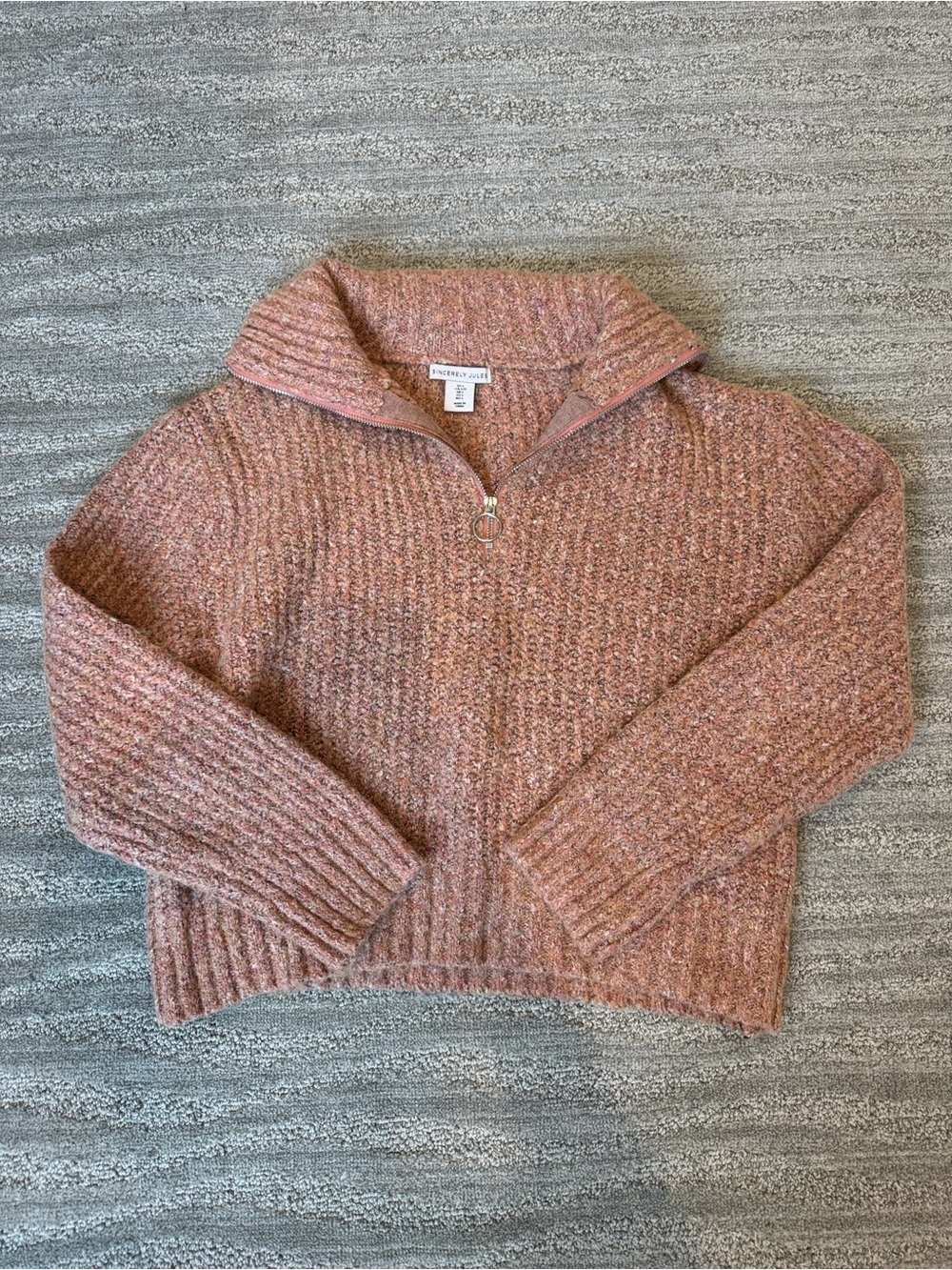 Sincerely Jules Textured Half-Zip Sweater in Pink & Brown